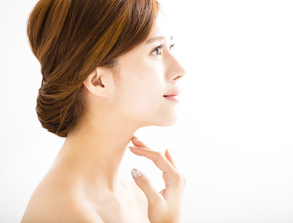 side view young smiling woman with clean face